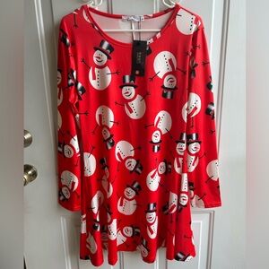 Fashion Classic Red Long Sleeve Christmas Snowman Dress Women’s Size Medium NWT